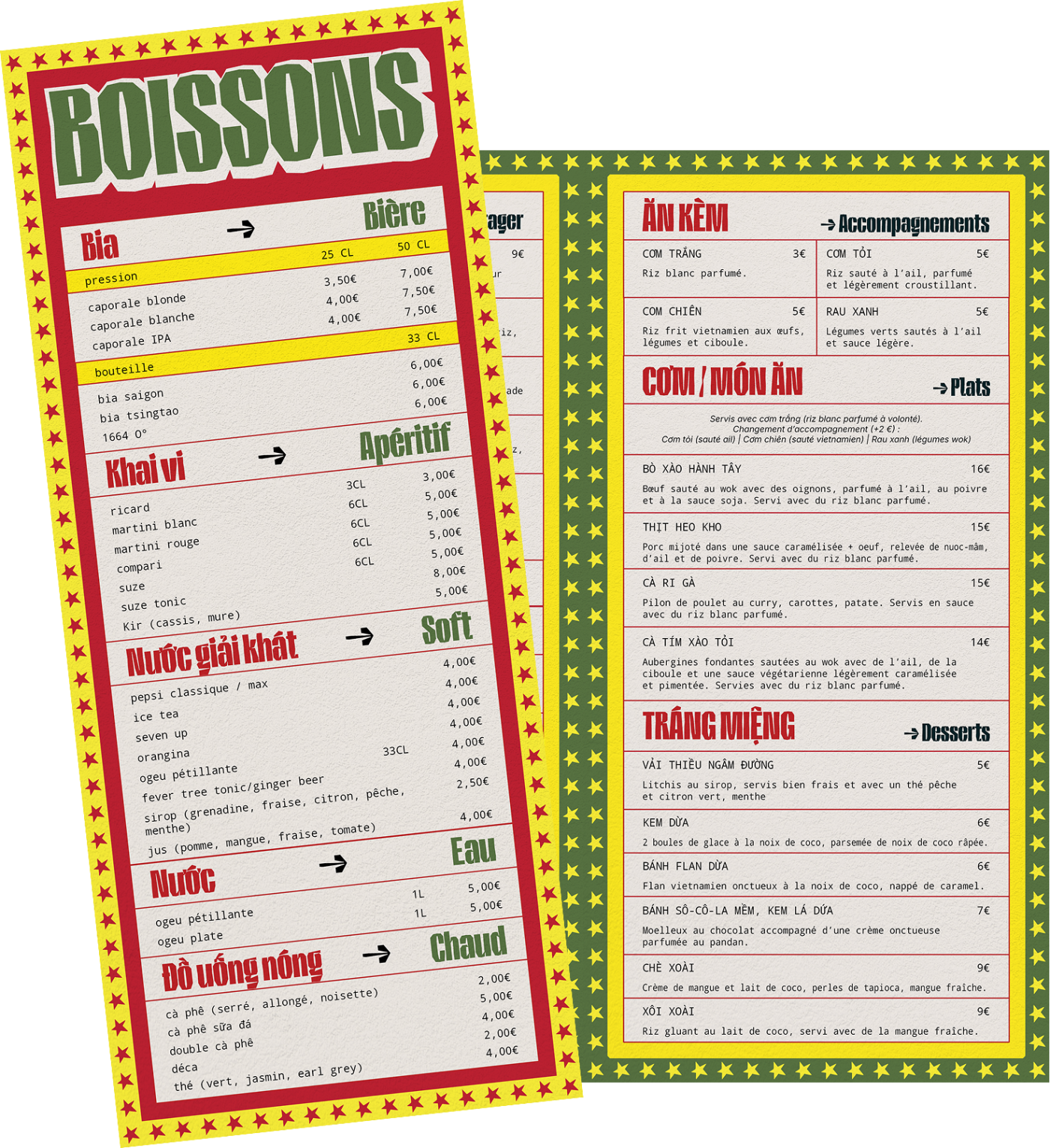 Menu illustré du restaurant Kumquat, cantine vietnamienne à Colomiers
